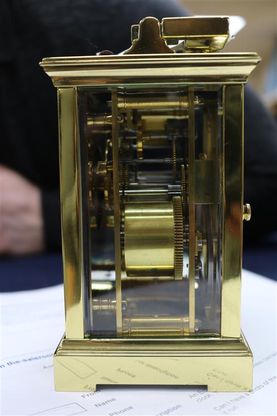 An Edwardian lacquered brass carriage clock, 14.5cm